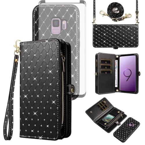 Coque Samsung S9 Coque Portefeuille Amovible Asuwish avec Protection Écran Verre