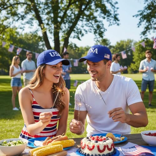 Image of USA Flag Baseball Cap American Patriotic Trucker Hat Father Dad Mother Mom Adjustable Sportswear Hat for Men Women Adults
