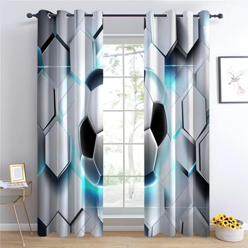 Lot de Rideaux Occultants à Oeillets Isolant Thermique Anti Froid Ballon de Foot Hexagonal animé...