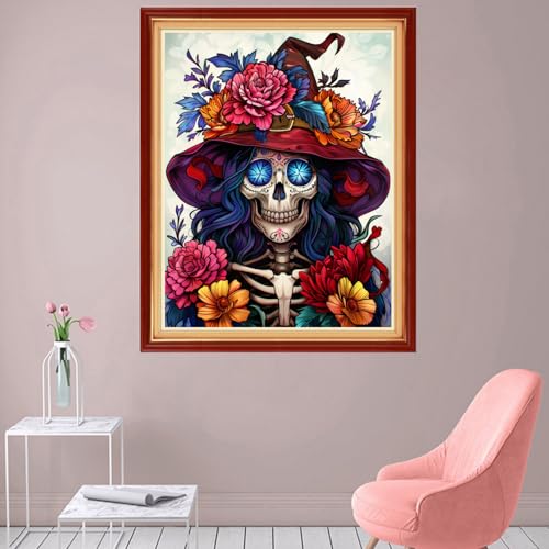 Image of Foxhool Stamped Cross Stitch Kits,11CT Printed Cross Stitch Pattern Full Embroidery Kits for Beginner Needlepoint Kits-Skeleton Flowers 16x20 inch