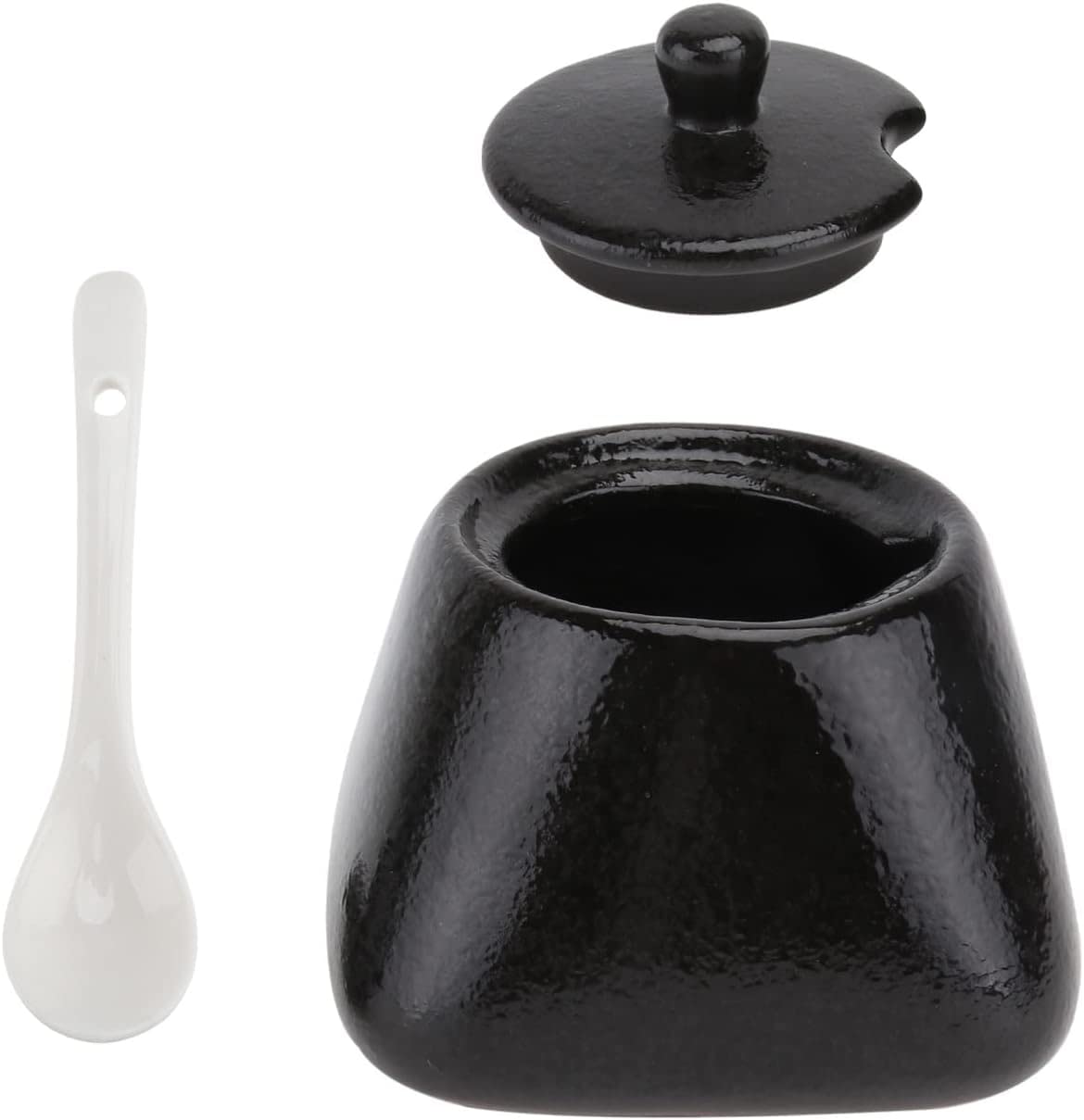 Zuccheriera in ceramica Vaso per condimento in ceramica, saliera con coperchio Zuccheriera in porcellana Vaso per condimento in porcellana per cucina casa (nero) Zuccheriera in ceramica