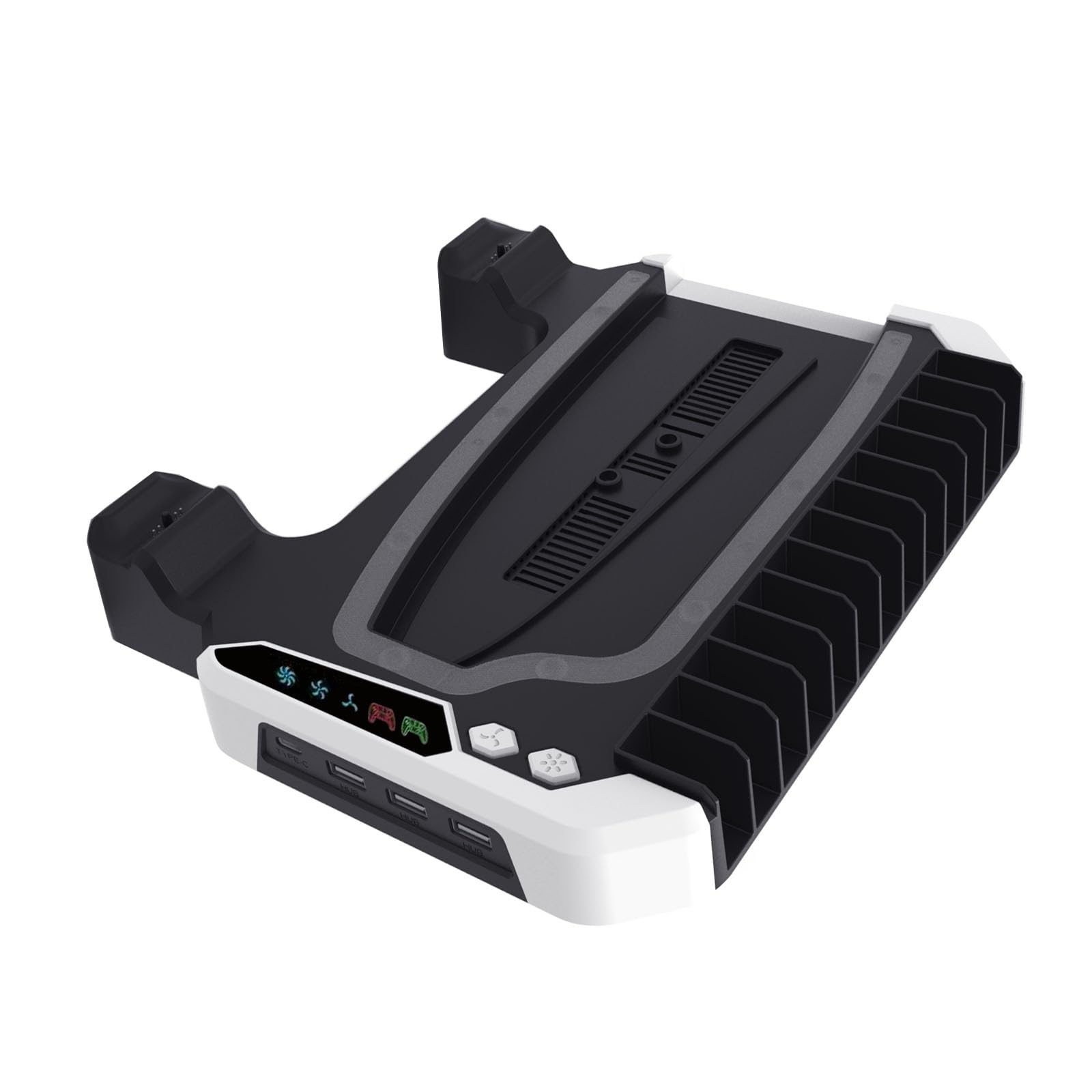 Soporte Vertical Estación de refrigeración RGB la Consola para PS5 Pro Base de refrigeración Soporte de Carga del Mando con Estante DICS para PS5/PS5 Pro/PS5 Slim Disc & Digital Editions
