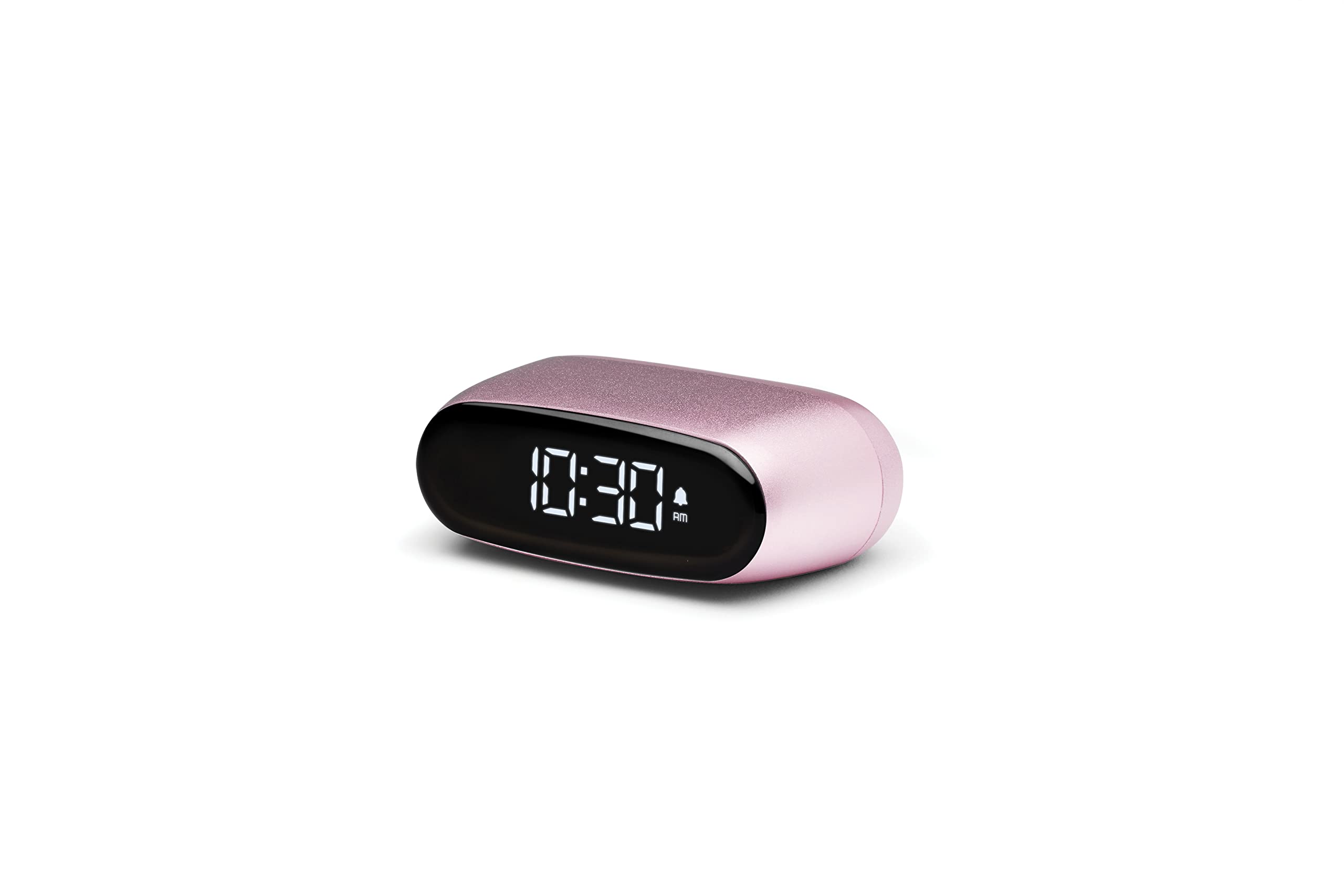Lexon MINUT Mini Compact Alarm Clock with VA LCD Screen Pure Black, Touch Control, Snooze Function and Backlight, Rechargeable Battery, Aluminium Finish – Pink