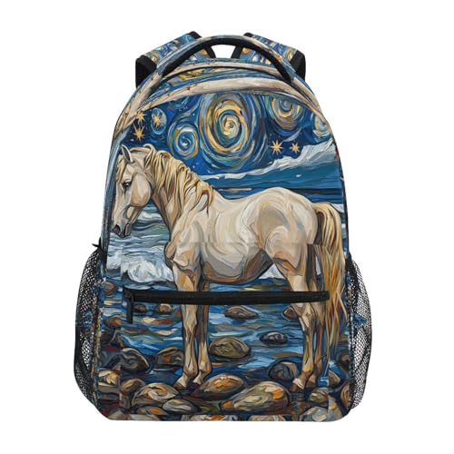 Horse Star Oil Painting Backpack for School Boys Girls Adults Kids Bookbag Laptop Bag 18L
