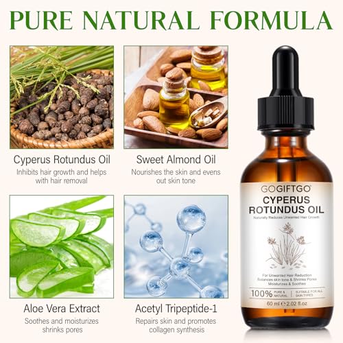 Image of GOGIFTGO Cyperus Rotundus Oil,Cyperus Oil,Cyprus Rotundus Oil for Hair Removal,Cyperus Oil Natural, Soothing and gentle,Reducing Body Hair Growth,Smooth Skin & Hair Removal,60ml