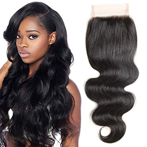 Feibin 10A Brazilian Body Wave Lace Closure Free Part 14 Inch 100% Unprocessed Virgin Human Hair 4"x4" Free Part Lace Closure Natural Black Color