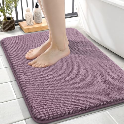Image of OLANLY Thick Memory Foam Small Bathroom Rugs 24x16, Extra Soft Absorbent Bath Rug, Quick Dry Bath Mat, Non-Slip, Machine Washable Carpet for Bathroom, Tub and Shower, Home Decor Accessories, Deep Plum