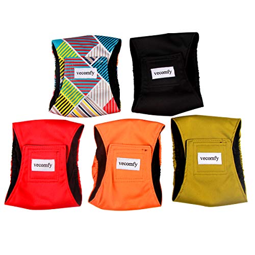 Vecomfy Belly Bands For Male Dogs 5 Pack,Premium Black Mesh Lining Large Dog Belly Wrap Leakproof Washable Reusable Doggie Diapers,L #TOP7