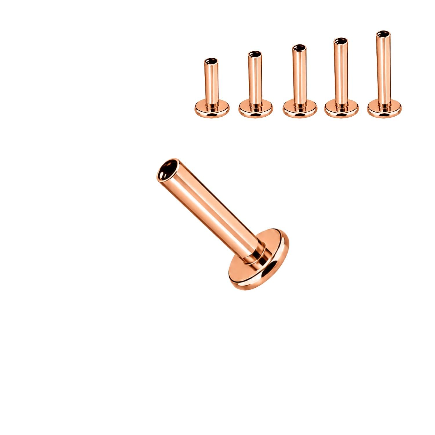 Titanium G23 Internally Threaded Labret Post 16g(1.2mm) | 2.5mm & 4mm Flat Base | PVD Rose Gold Implant Grade | Nose, Lip, Helix, Tragus, Lobe, Monroe & Cartilage Piercing | 6mm to 10mm|Selling as 1Pc-image-44