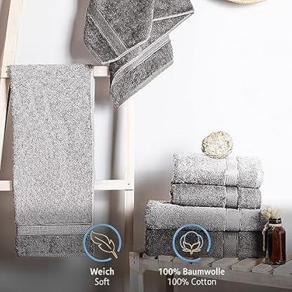 Komfortec 8er Handtücher 50x100 cm Set aus 100% Baumwolle, Frottee, Weich, Anthrazit Grau/Silber – Bild 3