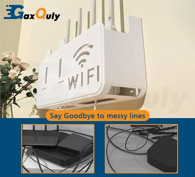 GaxQuly Self-Adhesive WiFi Storage Box, WiFi Router Holder Case Wall Mount-Universal Wall Shelf for Modem, Set-Top Box, Smart Devices-Space-Saving Cable Organizer Stand for Home & Office (Multicolor) 2