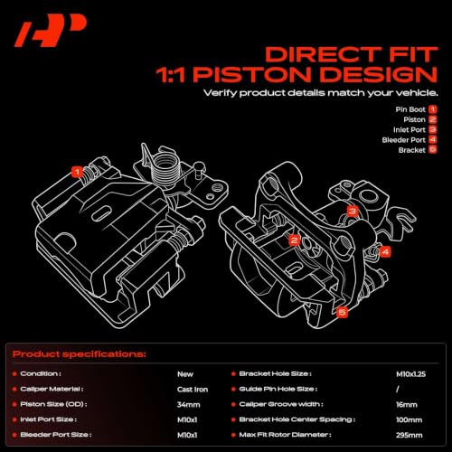Image of A-Premium Disc Brake Caliper Assembly with Bracket Compatible with Ford, Lincoln, Mazda and Mercury Models - Fusion 2006-2012, 6 2006-2013, Zephyr 2006, MKZ 2007-2012, Milan - Rear Side