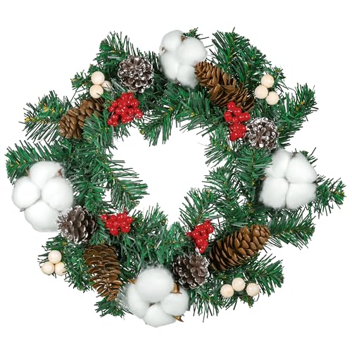 Corona Navidad Puerta, Guirnalda Navidad Puerta de 12 Pulgadas, Corona Navideña para Puertas, Guirnalda de Oropel de Pino, Elegante Navideña Decoración para Exterior Entrada Hogar