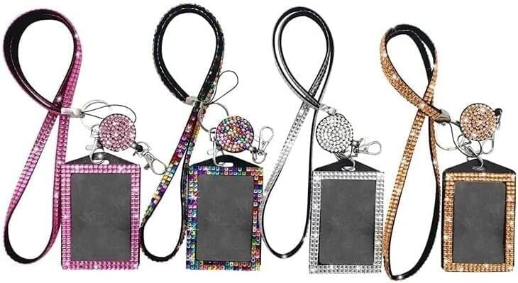 CASOTA Titolari di Carte Badge Card Fhda 4 Set Copertine for Badge identificativo Cordino con Strass Porta Carte di Credito Cristallo Retrattile Badge Reel Neck Cordino ID Casi semplici