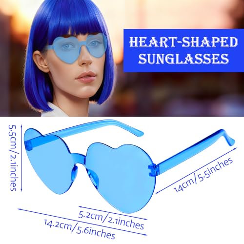 Image of 2 Pack Royal Blue Bob Wigs with Heart Sunglasses for Women Men, Neon Short Straight Bobs Funny Colorful Wigs with Hair Cap for Bachelorette Party Fancy Dress Christmas Halloween Costume