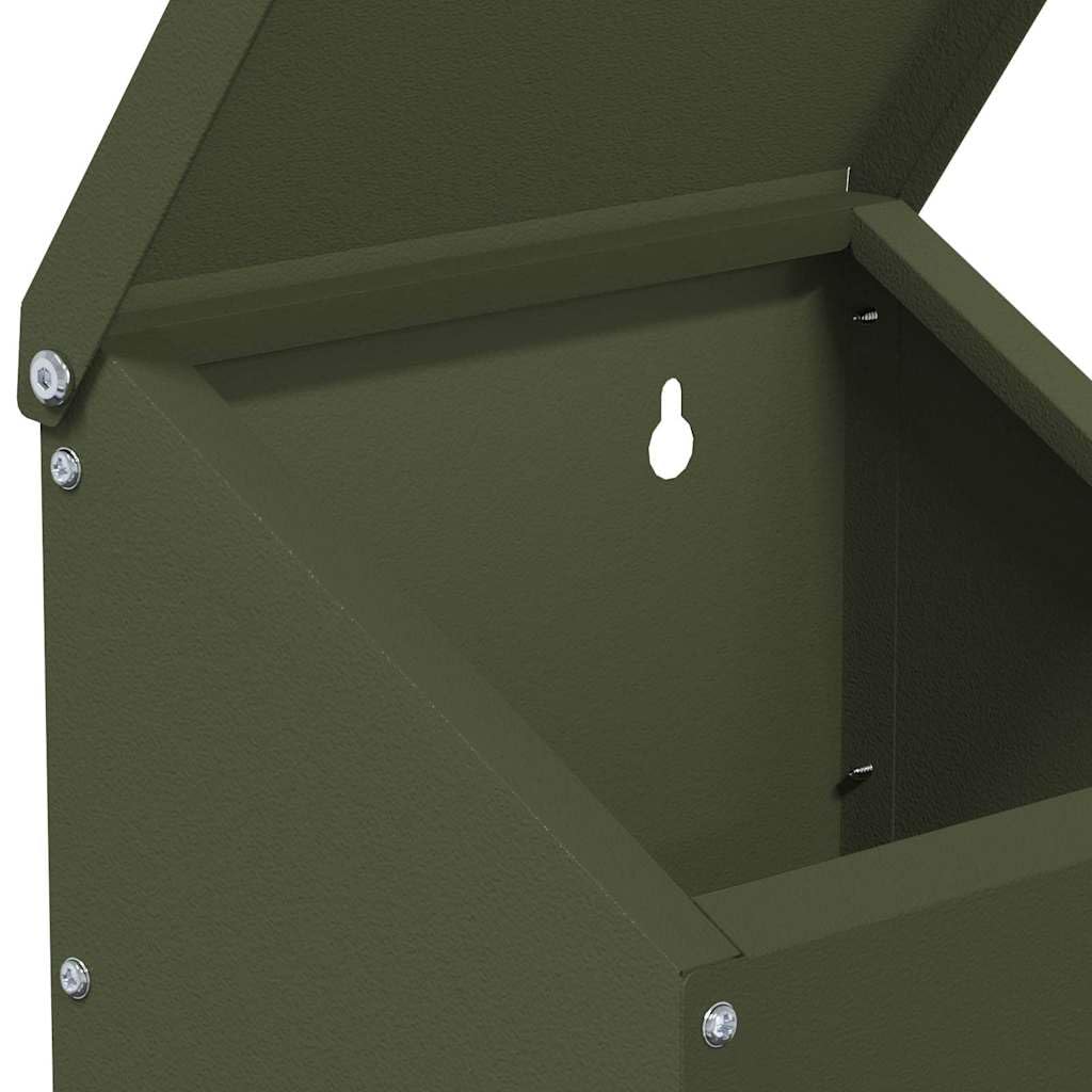 Comedero gallinas metal 3 kg, verde oliva 21 x 16 x 33 cm, resistente e impermeable para interior exterior, fácil montaje con destornillador