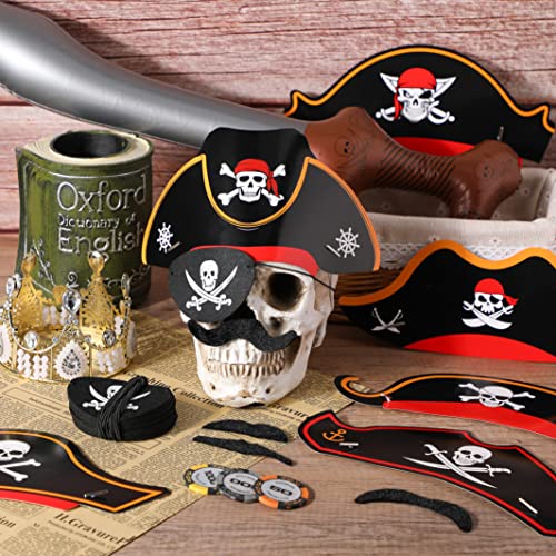 72 Pcs Pirate Party Favor 18 Pcs Paper Pirate Captain Hats With Skull Print 18 Pcs Felt Pirate Eye Patches 18 Pcs Inflatable Swords 18 Pcs Fake Mustaches For Kids Halloween Pirate Party Supplies #TOP4