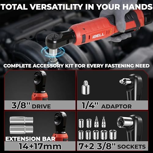 Image of IBELL BW12-70 Cordless Ratchet Wrench Kit, 12V Brushless, 3 /8 inch (9.5mm) Output Shaft, 70 Nm Torque, 0-200 RPM Variable Speed, Forward & Reverse, 1500mAh Battery, Includes Sockets, 12 Months Warranty