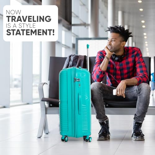 Image of Medium 61cm Trolleu Bag Polypropylene 360 Degree 8 Wheel | for Travel Hard Case Luggage, Lightweight with Combination Lock & Robust Trolley with 3 Yrs Warranty (Teal Blue)