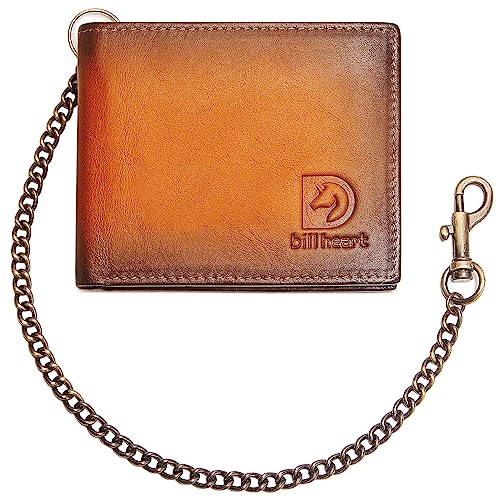 Image of Bifold Chain Wallets for Men, Brown RFID Blocking Genuine Leather Biker Wallet with Anti-Theft Chain (Brown)