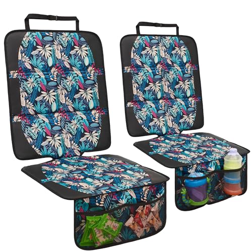 Image of Car Seat Protector for Child Car Seat, 2 Pack Baby Car Seat Covers with Mesh Pockets & Non-Slip Backing 600D Durable Seat Protector Under Baby Car Seat for Car Back Seat (Colorful Leaves, Large)