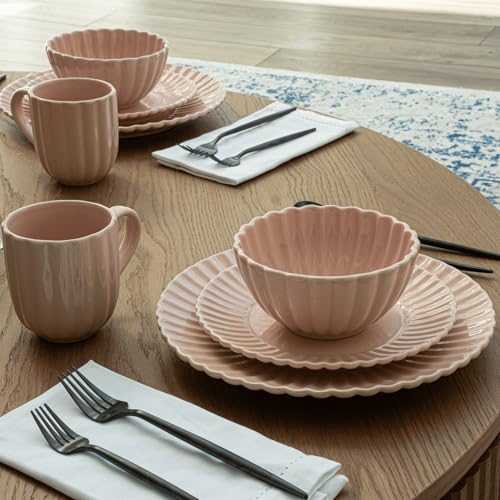 Image of 16 Piece Dinnerware Set Aruba (Pink Sunset) Plates, Bowls, and Mugs Set for 4