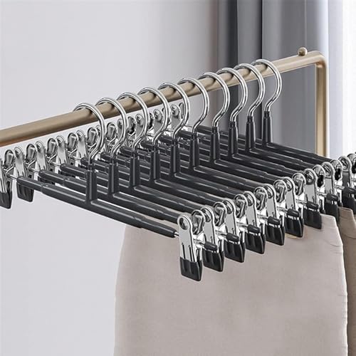 10 Stück Kleiderbügel Platzsparend für Hosen 30cm Metall Hosenbügel samt Klammern Robust und Glänzend Hosenbügel Aufhänger für Hosen Shorts Rock Socken Unterwäsche Schwarz