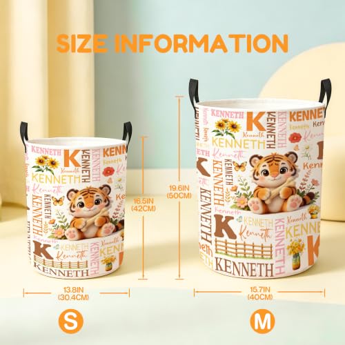 Image of Custom Tiger Laundry Hamper, Personalized Laundry Basket with Name, Customized Dirty Clothes Basket for Clothes Toy Bathroom Bedroom Storage,S-16.5 inchX 13.8 inch