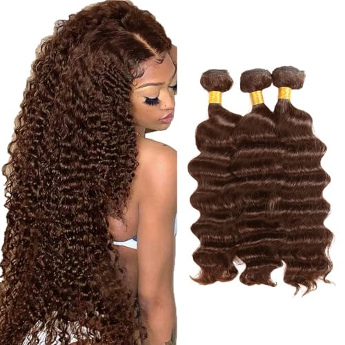 Tissage naturel cheveux humains deep wave châtain chocolat 3 bundles de 22 à 26 pouces
