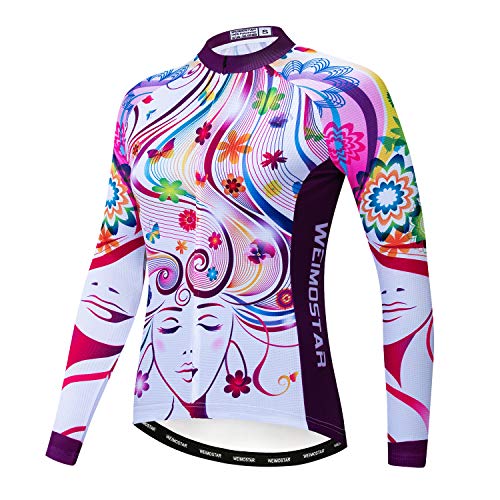 Weimostar Women's Cycling Jersey Long Sleeve Winter Thermal Fleece Mountain Road Bike Jerseys Cycle Jacket Tops MTB Biking Shirt Bicycle Clothing Colorful Size XXL