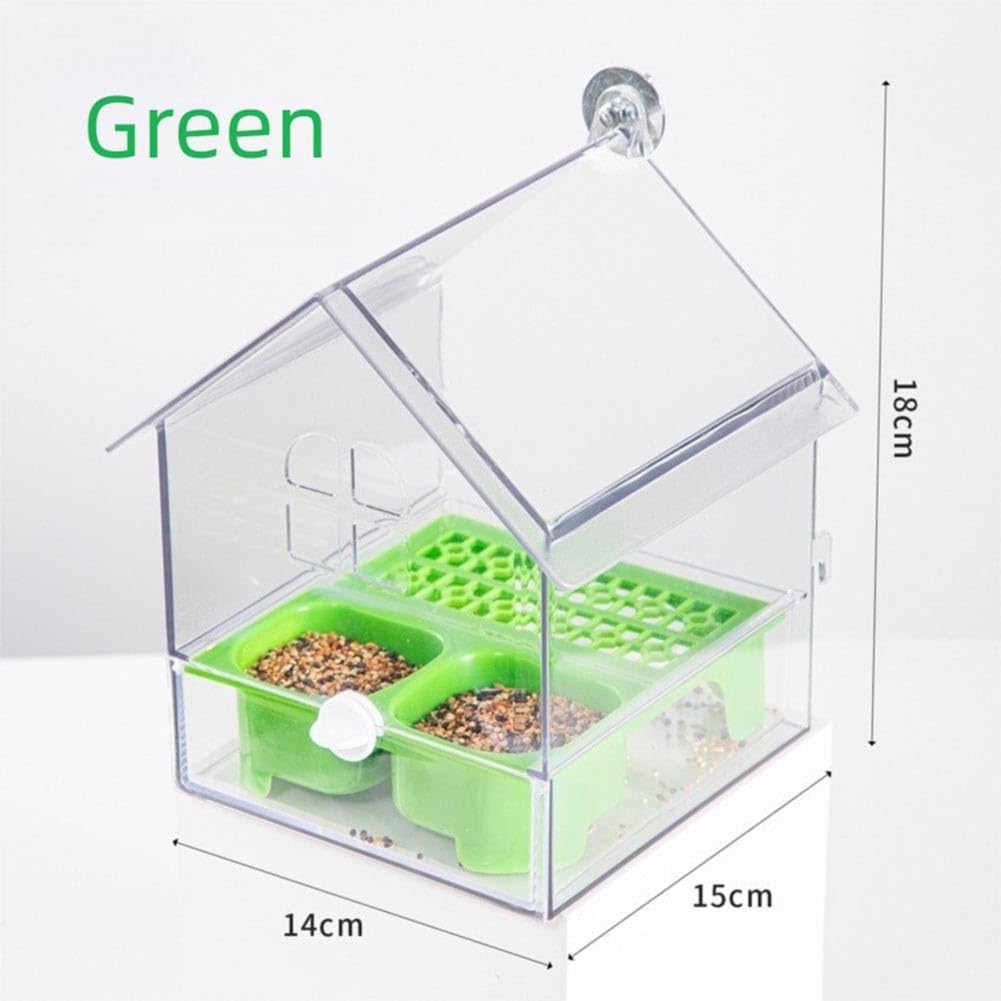 EasyByMall Mangeoire transparente pour perroquet et baignoire pour oiseaux, mangeoire extérieure à suspendre, design anti-déversement, matériau ABS, vert ou blanc