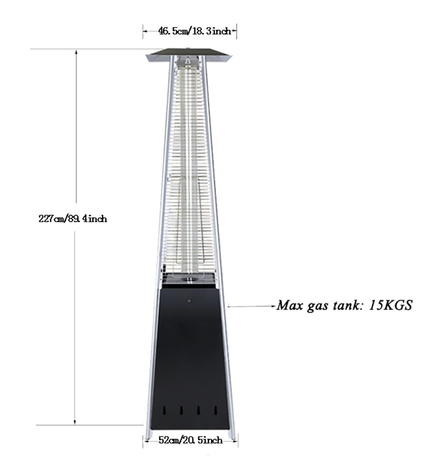 Riscaldatore A Piramide per Patio, Riscaldatore A Propano per Patio Esterno Riscaldatore A Tubo in Vetro di Quarzo 48.000 BTU con Accensione A Impulsi CE, ETL Certificazione Black