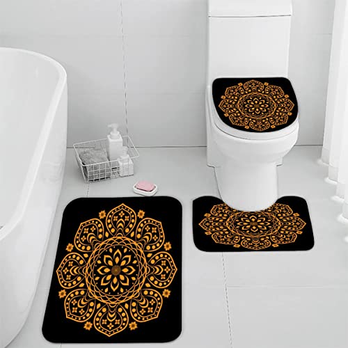 Badezimmer Badematte 3 Teilig Set Mandala rutschfest Badteppiche Saugfähig Memory Foam Badezimmermatte Weich WC…