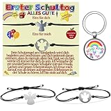 Snyvpra Einschulungsgeschenke Mädchen, 2 Stück Schutzengel Armband, Mutter Tochter Armband, Einschulung Mädchen, Schulkind 2025 mädchen, Erster Schultag Geschenkset, Regenbogen Schlüsselring