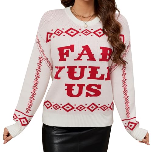 LUBOT Ugly Christmas Sweaters for Women Cute Fuzzy Funny Wintertime and Holiday Parties Knitted Pullover Sweater FABYULEUS Large