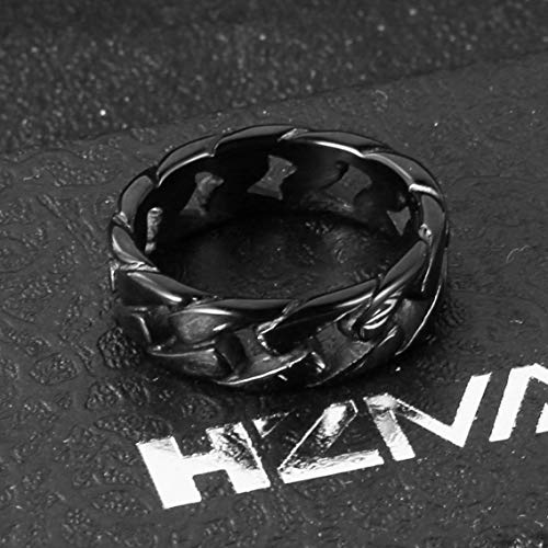 Image of HZMAN Stainless Steel 7mm Wide Band Cuban Link Chain Ring for Men | Hypoallergenic,Waterproof,Size 5-13,Non-adjustable,Resistant to Scratches,Silver /Gold /Black