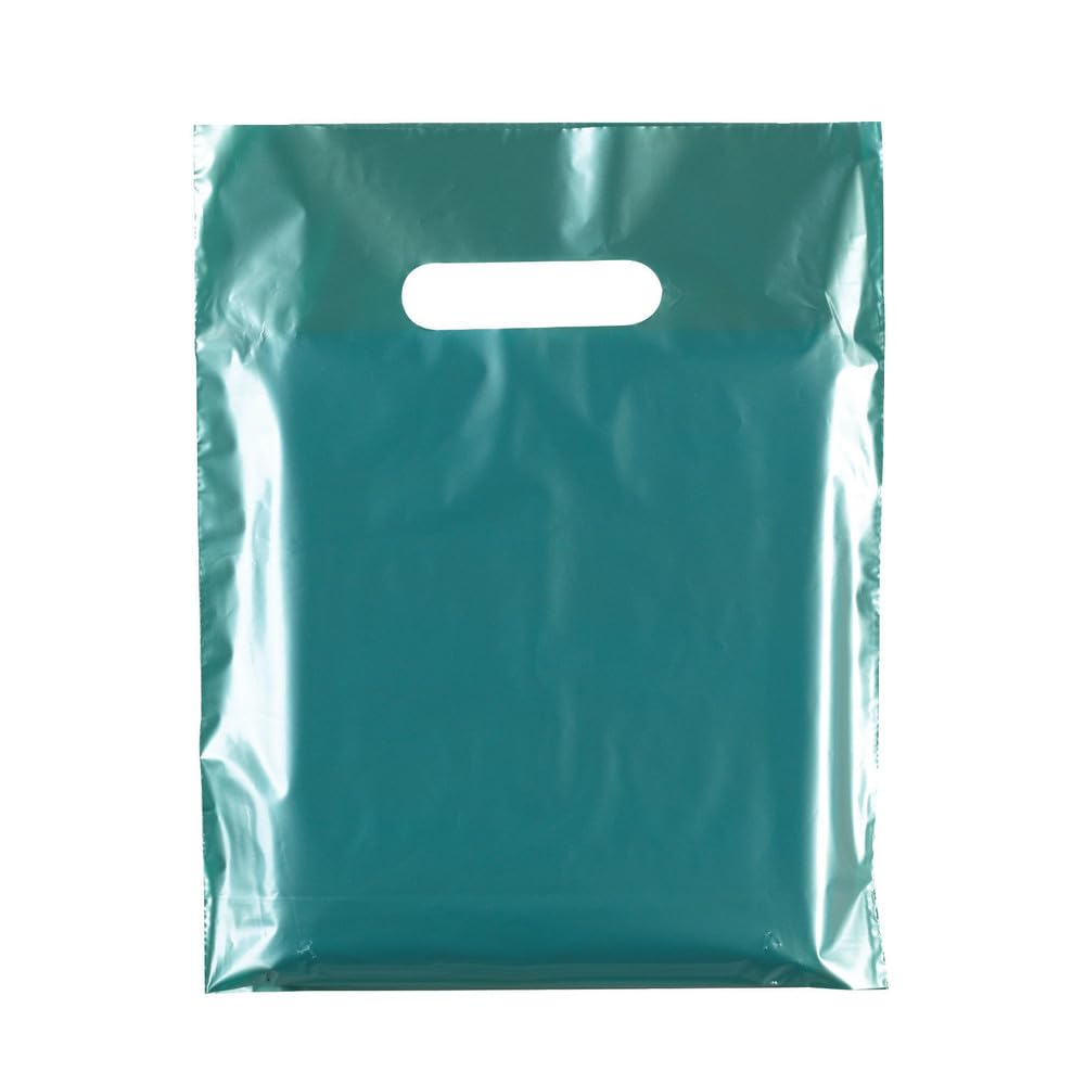 CompleteShopfittings 100xMETALLIC GREEN HEAVY DUTY COLORED PLASTIC CARRIER BAGS PARTY GIFT BAG IN 3 SIZES (10"x12"(25x30cm))