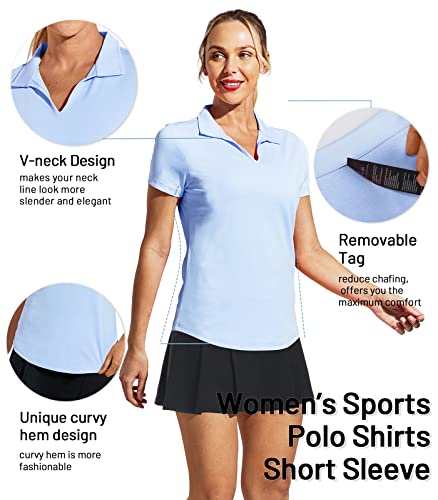 Image of MIER Women's Golf Polo Shirts Collared V Neck Short Sleeve Tennis Shirt, Dry Fit, Moisture Wicking