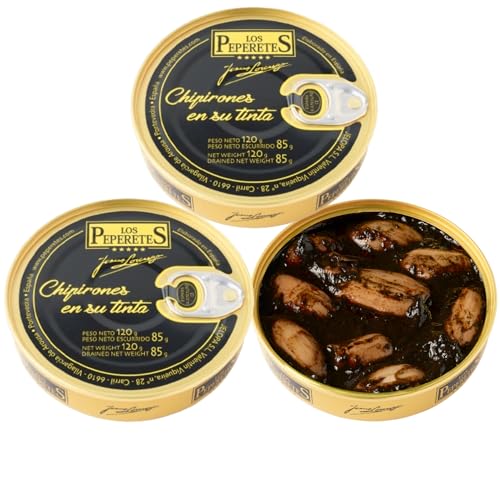 Los Peperetes - Chipirones en su Tinta - Mejor Conserva de Marisco del Mundo - Recomendadas por David Beckham - Pack 3 Latas 120g