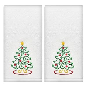 Hexagram 2 Pack Christmas Hand Towels for Bathroom, Christmas Bathroom Decor, Embroidered Cotton Soft Towels for Bathroom 14″ x 30″ Inch, Christmas Decorations Indoor