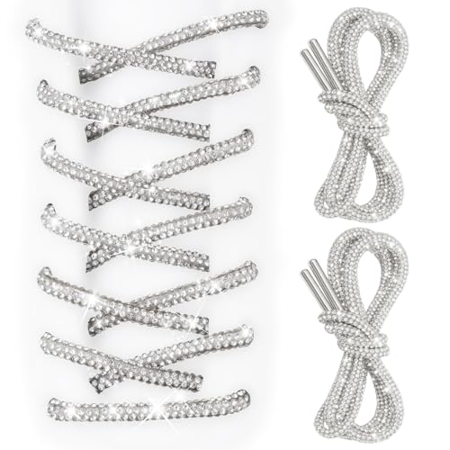 BestNow Rhinestone Shoe Laces Crystal Bling Glitter Sparkle Rope for Sneakers Boots, Shoe Jewelry for Concert Outfits, Rave Parties & Festival Accessories（ 1 Pair）