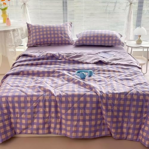 Gesteppte Decke, karierte, gesteppte Tagesdecke, Gingham-Bettwäsche, geeignet für Einzel-, Doppel- & King-Size-Bettdecken, geeignet für alle Jahreszeiten, kariert, Käsefarbe, 150 x 200 cm