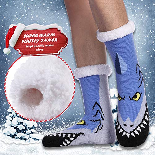 DYW Mens Slipper Socks Animal Fuzzy Non Slip Fluffy Winter Warm Soft Thick Fleece lined Thermal Home Socks2