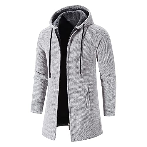 Muscularfit Cardigan Sweater Hoodie Men Soft Brushed Long Sleeve Knitted Sweater Drawstring Casual Fleece Lined Jacket Coats