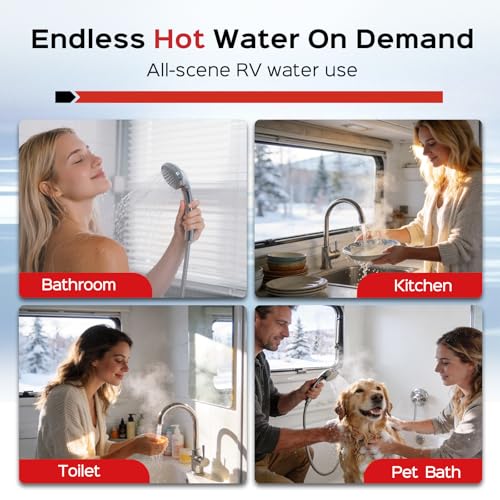 Image of RV Tankless Water Heater, Propane-Powered, with 15 inchx15 inch White Door and Remote Control, 12V DC, Compatible with All RVs, GT60