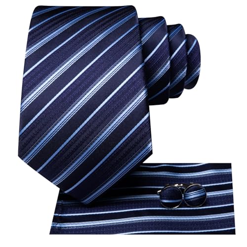 Image of Hi-Tie Silk Ties for Men Plaid Paisley Striped Necktie Pocket Square Cufflinks Set Formal Business