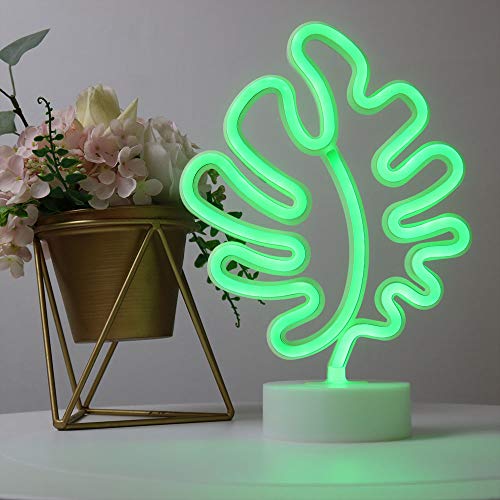 Leaf Neon Signs Room Decor Battery or USB Powered Art LED Decorative Lights with Base Night Lights Indoor for Home, Bedroom, Office,Dorm,Party (Green?