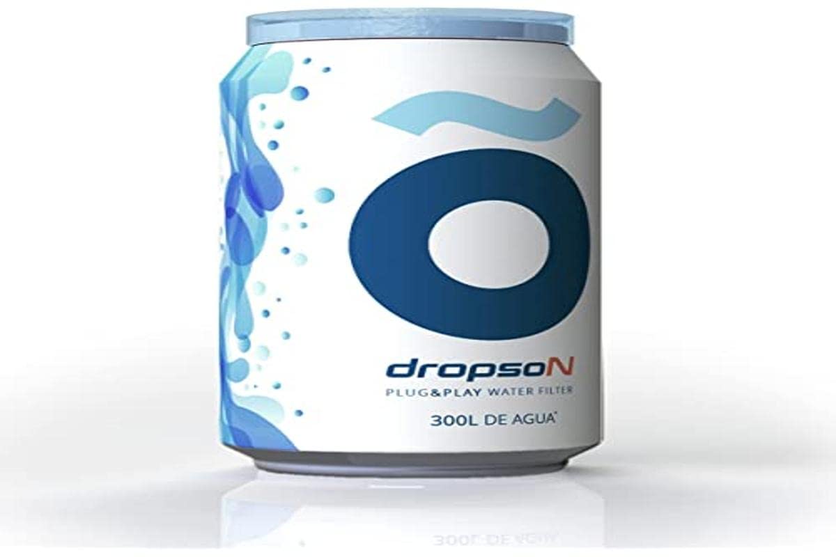 Lata filtrante DROPSON - Filtro de agua para grifo, membrana de microfiltración 100% natural, 300 litros de agua filtrada, monitorizable con smartphone, llena una jarra de 1L en 1 min.