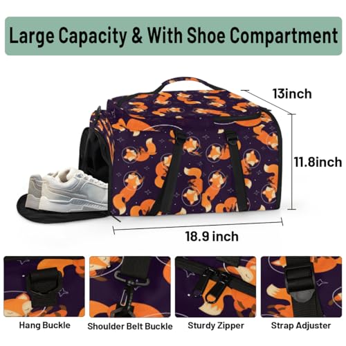 Large Sports Gym Bag With Shoe & Laptop Compartment 47L Waterproof Travel Duffel Bags for Men Women Animal Fox Design Luggage Backpack Duffle Bag3