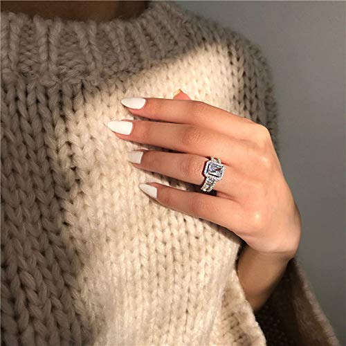 18K Gold Plated Shiny Full Diamond Ring Exquisite Princess Square Cut Zircon Ring 925 Sterling Silver Super Shiny CZ Diamond Ring Women's Eternal Engagement Wedding Ring Size 74